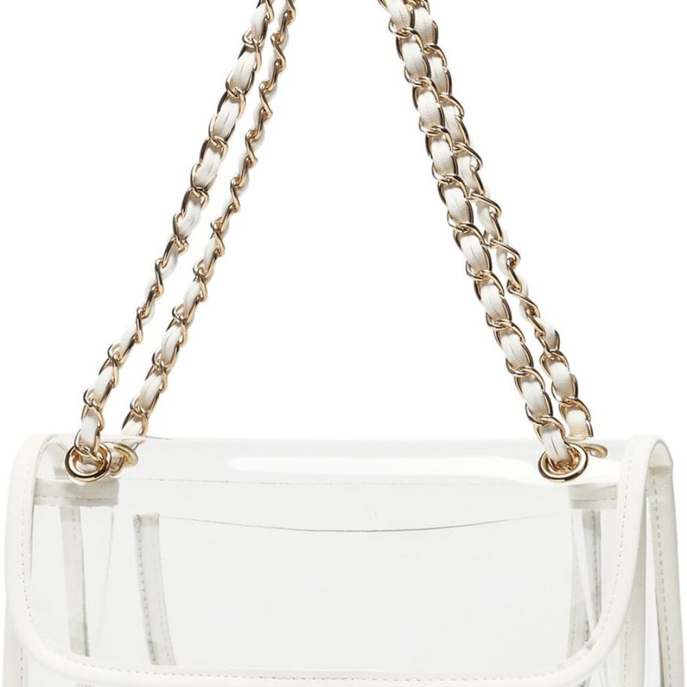 Womens PVC Clear Purse Handbag with Chain Stadium Approved Clear Bag See Through